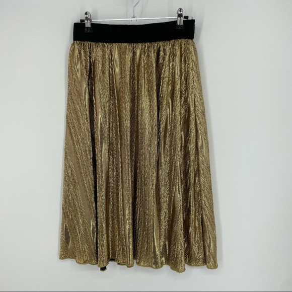 Lularoe Pleated Metallic Gold‎ midi Skirt XS - Picture 1 of 7